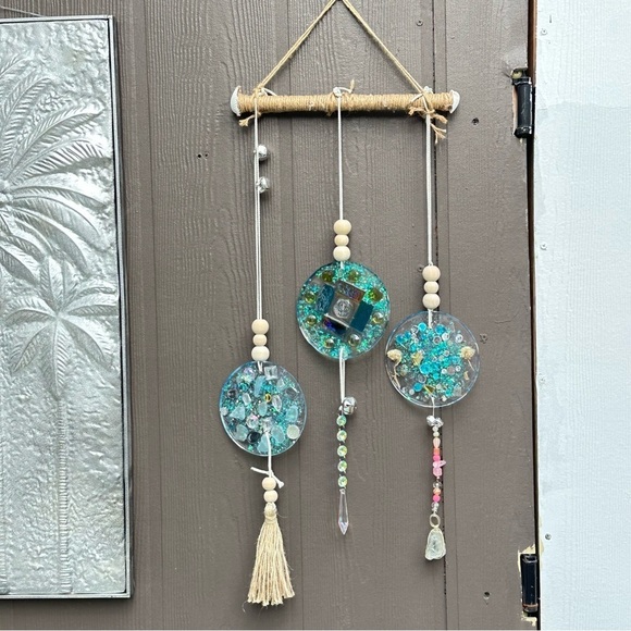 OOAK Assemblage Art Sculpture Hanging Resin Handmade Mosaic Indoor/Outdoor Decor - Picture 2 of 12